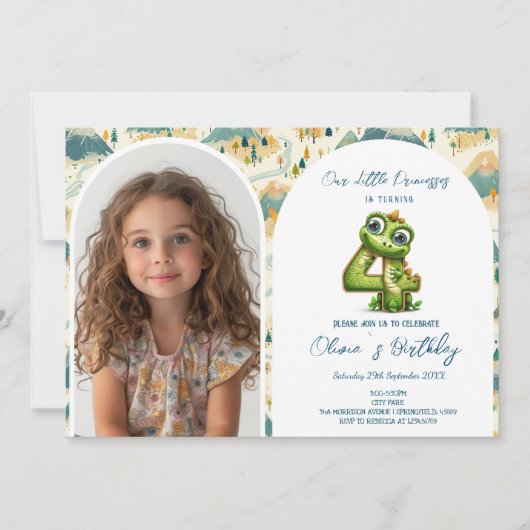 魔法のおとぎ話4歳の誕生日パーティー 招待状 (正面)