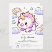 魔法のおもしろい恐竜の赤ちゃんシャワー 招待状 (正面/裏面)