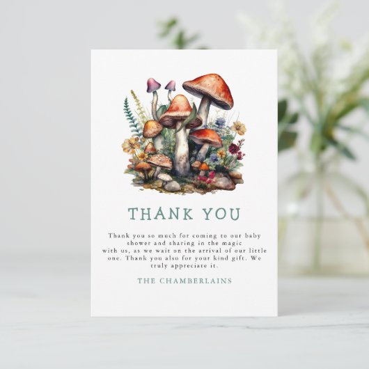 魔法のお洒落キノコの森の赤ちゃんシャワー サンキューカード (スタンド正面)