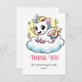 魔法のお洒落ユニコーン赤ちゃんシャワー サンキューカード (正面/裏面)