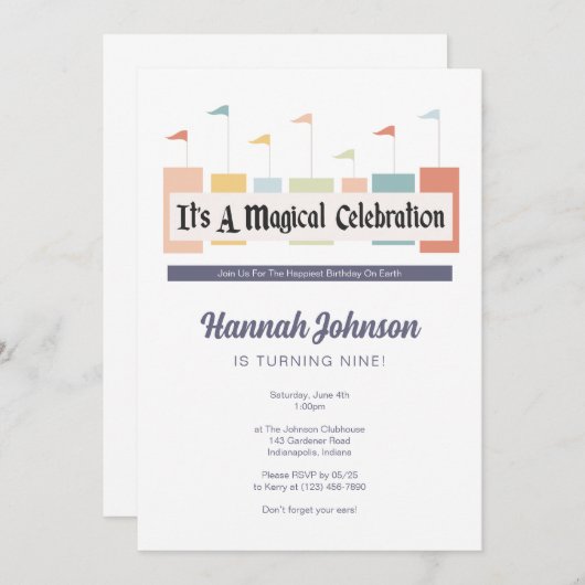 魔法のお祝い誕生日パーティーの招待状 招待状 (正面/裏面)