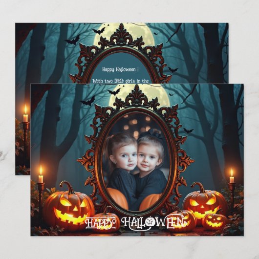 🎃魔法のかかったカボチャの光 カスタムフォトカード 招待状 (正面/裏面)