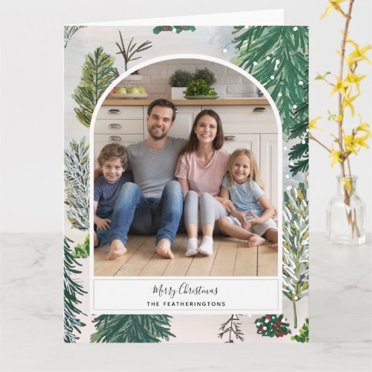 魔法のかかった冬の森のクリスマスの写真はがき カード (黄色い花)