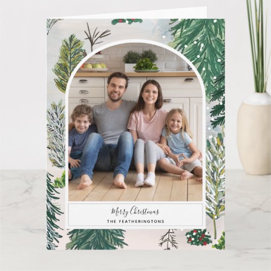 魔法のかかった冬の森のクリスマスの写真はがき カード (正面)