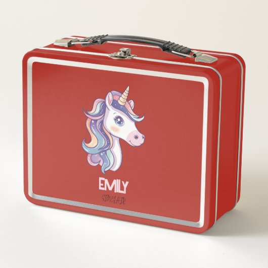 魔法のかわいいパステルユニコーンお子様の名前 メタルランチボックス (正面)