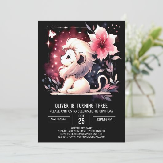 魔法のかわいいライオン誕生日 招待状 (スタンド正面)