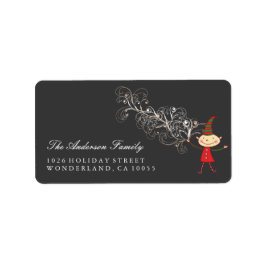 魔法のかわいい小妖精や小人白い渦巻きクリスマスアドレス ラベル