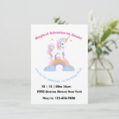 魔法のかわいい水色の虹のユニコーン誕生日 招待状 (スタンド正面)