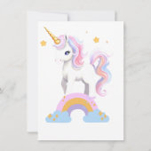 魔法のかわいい水色の虹のユニコーン誕生日 招待状 (裏面)