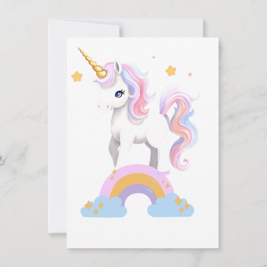 魔法のかわいい水色の虹のユニコーン誕生日 招待状 (裏面)