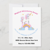 魔法のかわいい水色の虹のユニコーン誕生日 招待状 (正面)