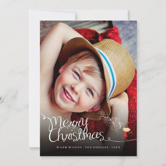 魔法のかわいい漫画小妖精や小人メリークリスマスおもしろい写真 シーズンカード (正面)