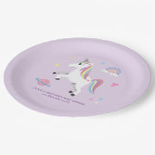 魔法のかわいい紫のユニコーン女の子の赤ちゃんシャワー ペーパープレート (アングル)