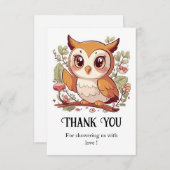 魔法のかわいらしフクロウ赤ちゃんシャワー サンキューカード (正面/裏面)