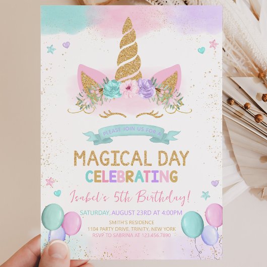 魔法のきらめきユニコーンの誕生日 招待状