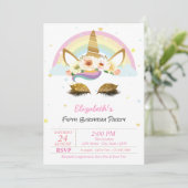 魔法のきらめきユニコーン 花束 虹色 誕生日 招待状 (スタンド正面)