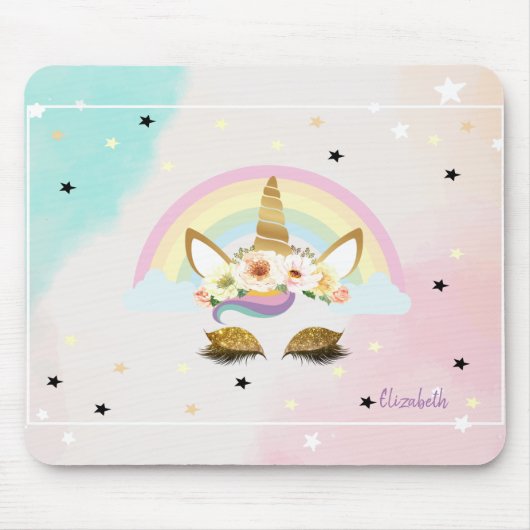 魔法のきらめき ユニコーン 虹 星 マウスパッド (正面)