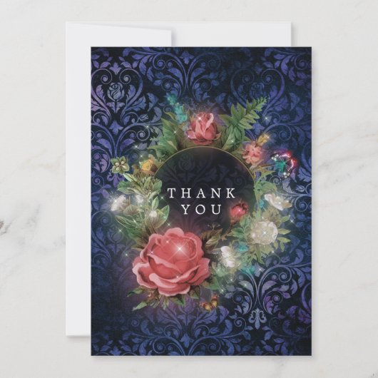 魔法のきらめくフローラヴィンテージ赤ちゃんシャワー サンキューカード (正面)