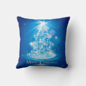 魔法のきらめくブルークリスマスツリーススクエア クッション (裏面)