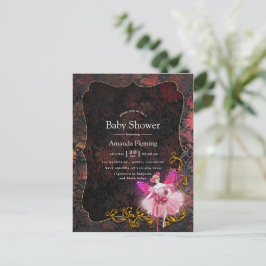魔法のきらめく妖精ヴィンテージの赤ちゃんシャワー ポストカード (スタンド正面)