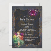 魔法のきらめく妖精ヴィンテージの赤ちゃんシャワー マグネット招待状 (正面)