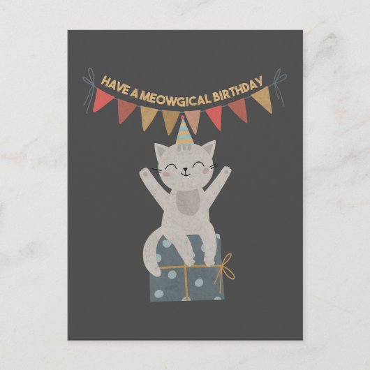 魔法のねこ誕生日ポストカード ポストカード (正面)