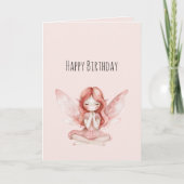 魔法のほっぺのピンクの赤い髪の妖精の誕生日 カード (正面)