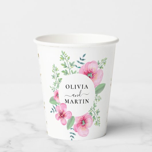 魔法のようなエレガントで明るい花柄のウェディングペーパーカップ 紙コップ (裏面)