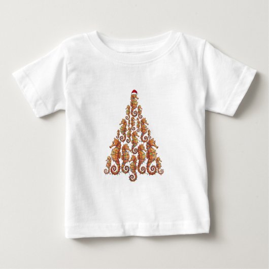 魔法のようなサンタ帽子のタツノオトシゴ ベビーTシャツ (正面)