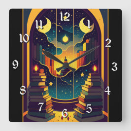 魔法のような本の領域 スクエア壁時計