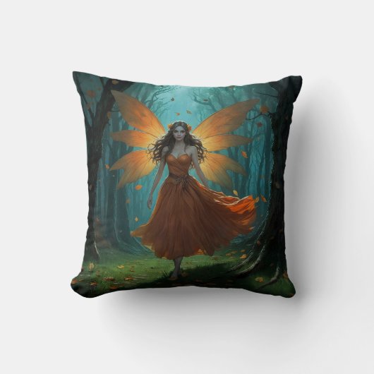 魔法のような秋の妖精、感謝祭のファンタジーアート クッション (正面)