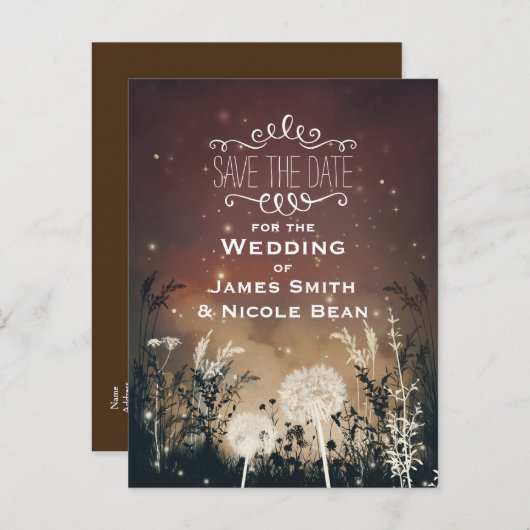 魔法のような素朴な空 星と葉のSave The Date 案内ポストカード (正面/裏面)