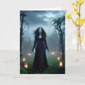 魔法のような、不気味な魔女の「ハッピーハロウィン！」の挨拶 カード (黄色い花)