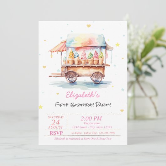 魔法のアイスクレームスターズピンク誕生日 招待状 (スタンド正面)