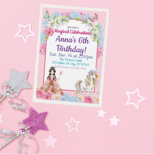 魔法のアジアンプリンセスユニコーン 誕生日 招待状