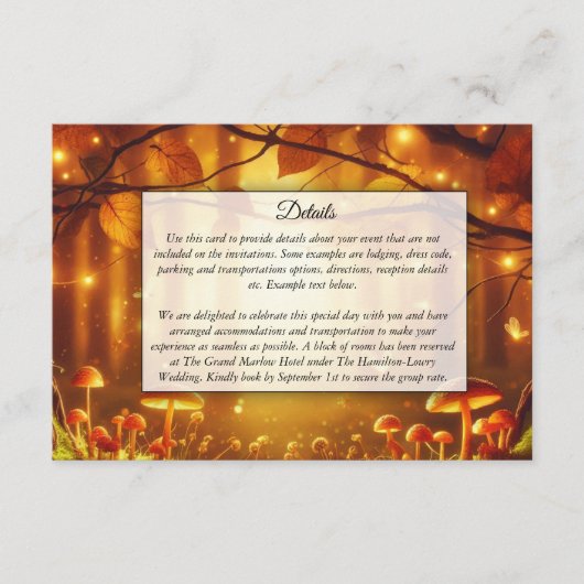 魔法のアンバー森林のおとぎ話のウェディング エンクロージャーカード (正面)