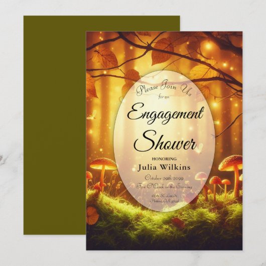 魔法のアンバー森林のおとぎ話エンゲージメントシャワー 招待状 (正面/裏面)