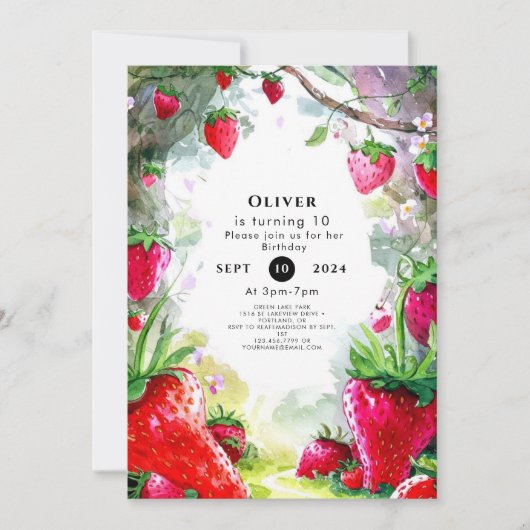 魔法のイチゴ魅力的誕生日 招待状 (正面)