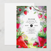 魔法のイチゴ魅力的誕生日 招待状 (正面/裏面)