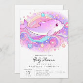 魔法のイルカの赤ちゃんシャワー 招待状 (正面/裏面)
