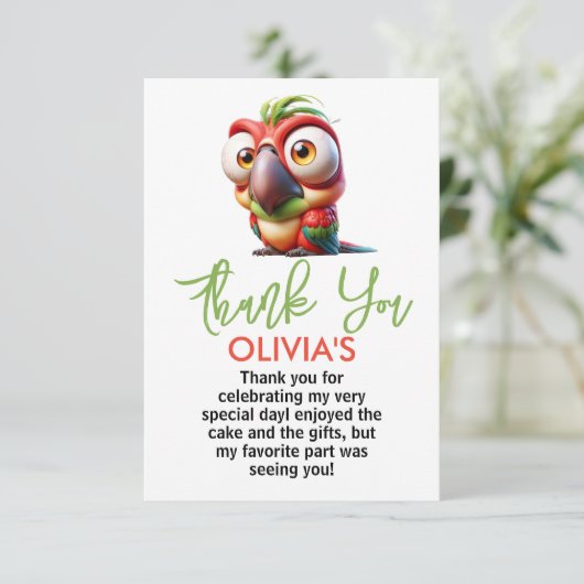 魔法のインコの似顔絵 1歳の誕生日 サンキューカード (スタンド正面)