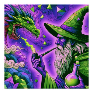 魔法のウィザードドラゴンファンタジーアート ポスター