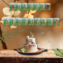 魔法のウッドランドフェアリー最初の誕生日バンティング国旗 バンティングフラッグ