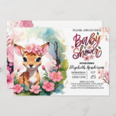 魔法のウッドランドフェインドピンクの女の子の赤ちゃんシャワー 招待状 (正面/裏面)