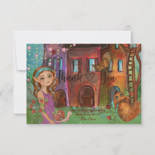 魔法のウッドランド妖精1st誕生日ありがとうご注意 サンキューカード (正面)