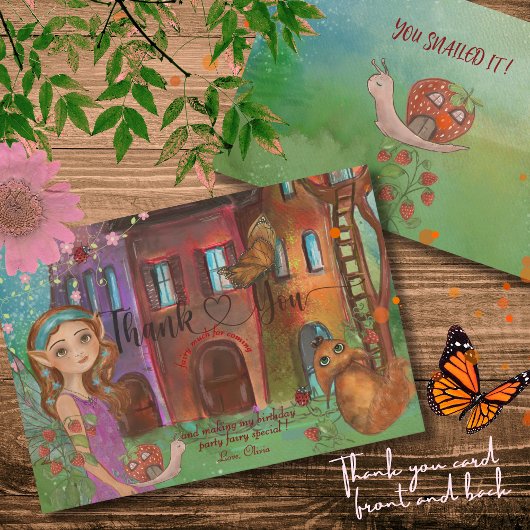 魔法のウッドランド妖精1st誕生日ありがとうご注意 サンキューカード