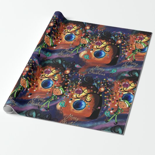 魔法のエルフと鳥の幻想的なクリスマス ラッピングペーパー (アンロールド)
