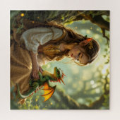 魔法のエルフの妖精とドラゴン ジグソーパズル (横)