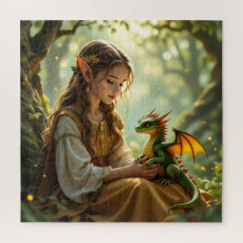 魔法のエルフの妖精とドラゴン ジグソーパズル