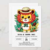 魔法のエレガントライオン デジタル誕生日 招待状 (正面/裏面)